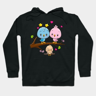 A cute family of birds on a branch. Hoodie